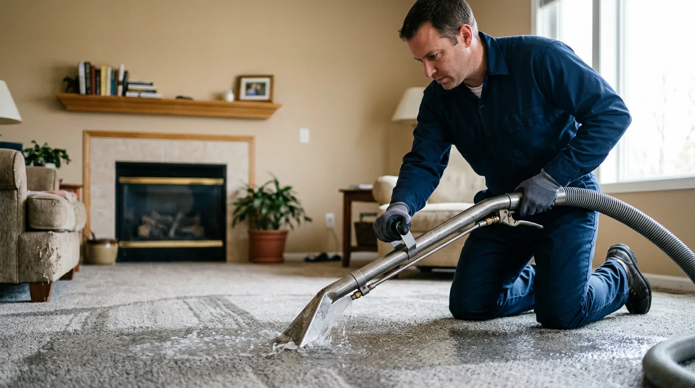 Water damage restoration technician working near Rochester, IL